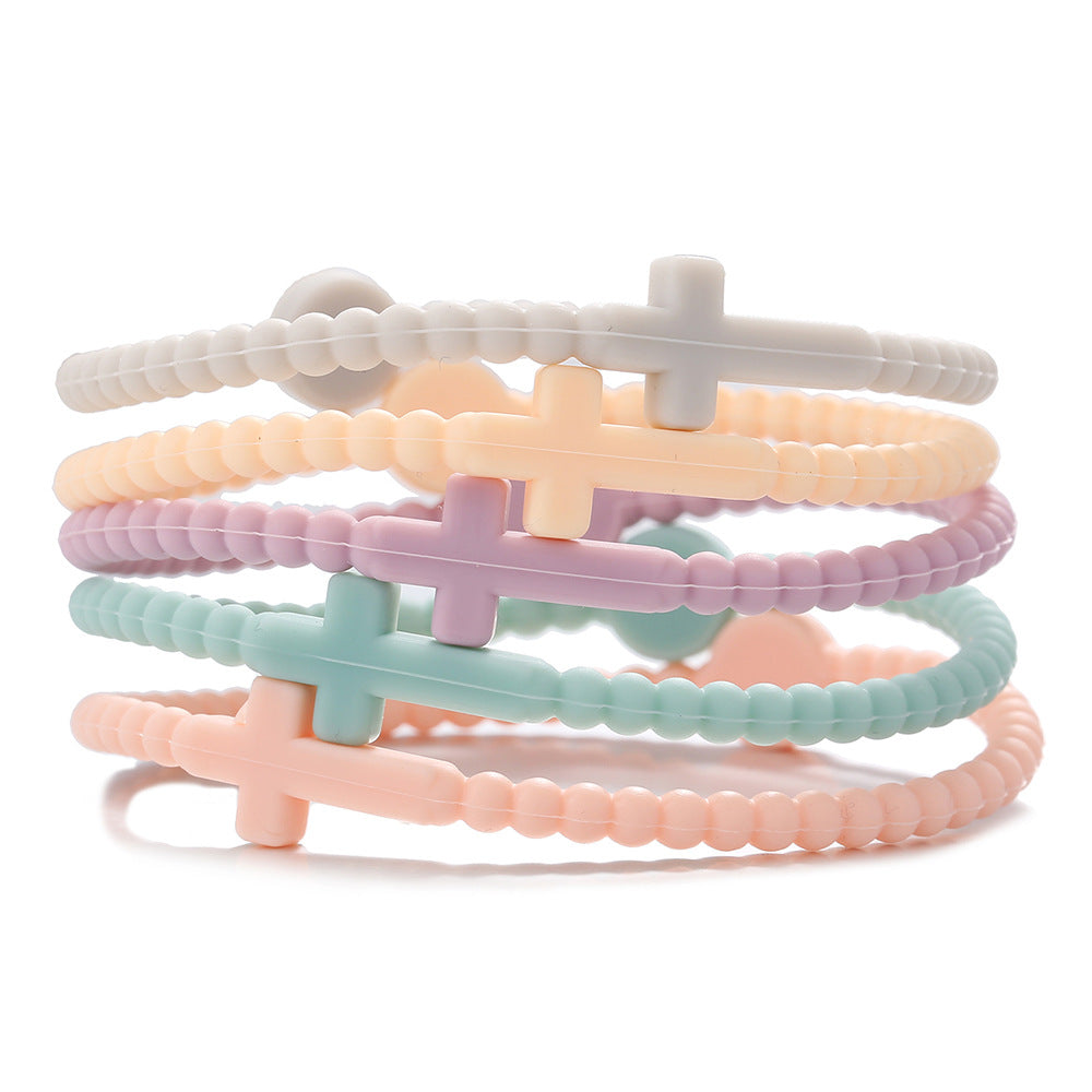 Amazon popular hot-selling bracelet simple European and American macaron cross bracelet children's hand adult silicone bracelet