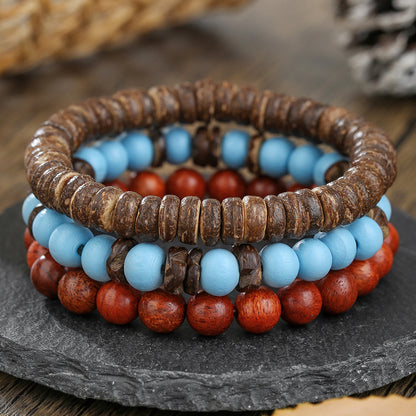Cross-border bohemian imitation pearl crystal wooden bead beaded bracelet accessories multi-layer stacked elastic men's bracelet