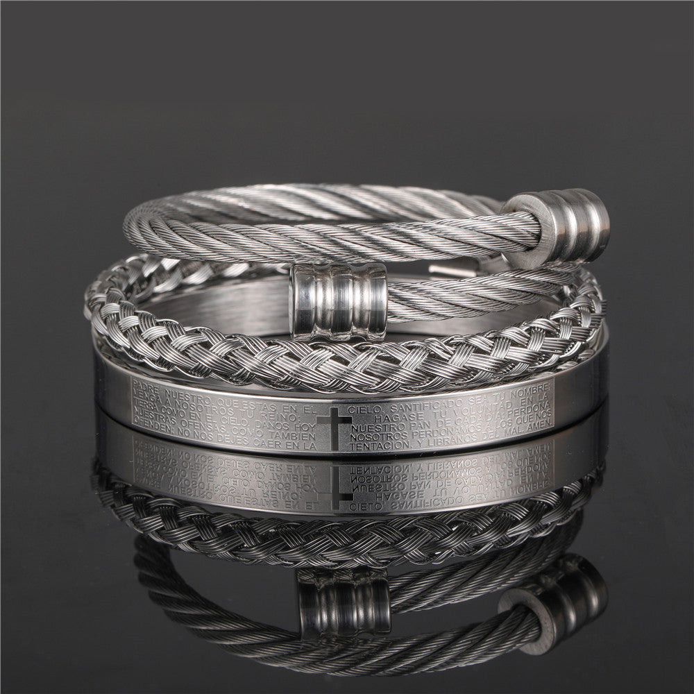 European and American punk jewelry retro trend stainless steel winding three-color square bracelet bracelet wholesale accessories men
