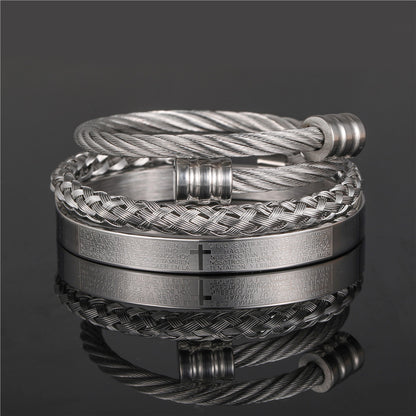 European and American punk jewelry retro trend stainless steel winding three-color square bracelet bracelet wholesale accessories men