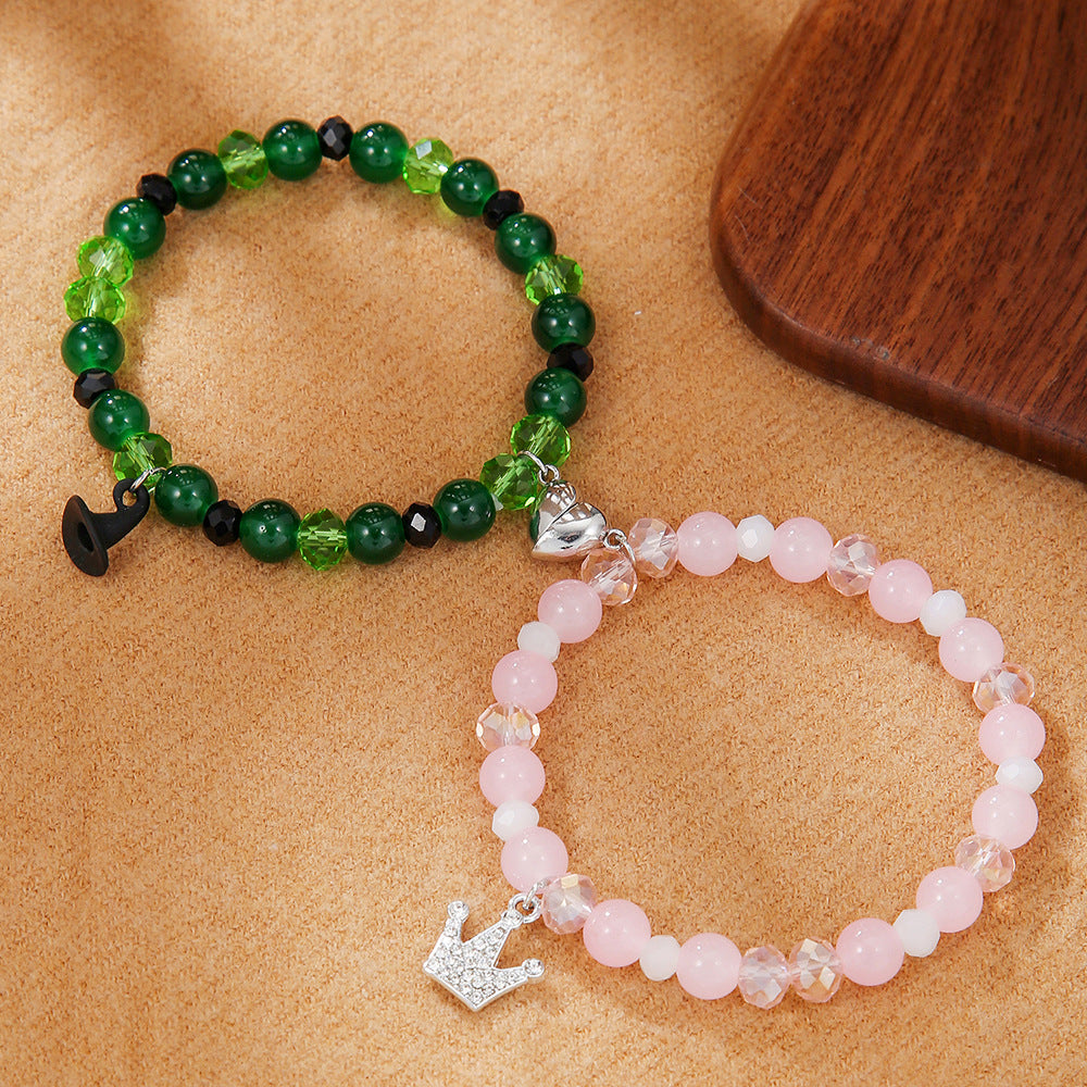 Cross-border hot-selling friendship spider love magnetic attraction cat bracelet beaded elastic adjustable couple holiday bracelet