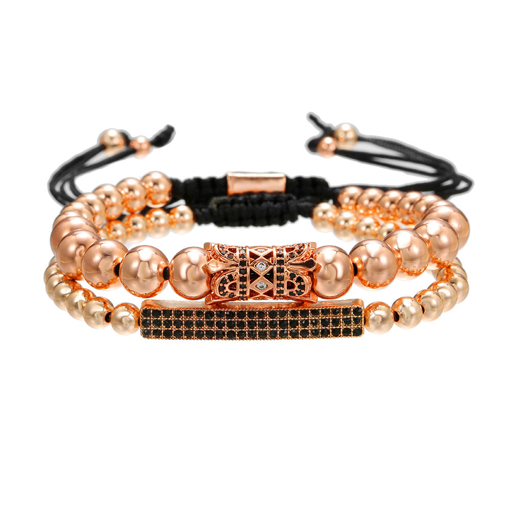 Cross-border new fashion men's bracelet set, zircon diamond ball handmade beaded bracelet, elastic Buddha bead bracelet.