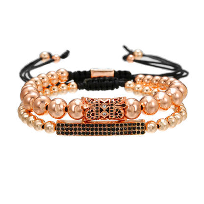 Cross-border new fashion men's bracelet set, zircon diamond ball handmade beaded bracelet, elastic Buddha bead bracelet.
