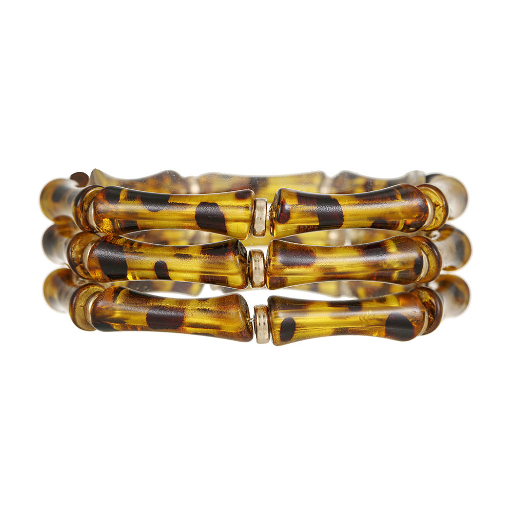 European and American Internet celebrities popular bamboo tube beaded bracelet women's fashion versatile elastic stack wearing leopard print acrylic bracelet women