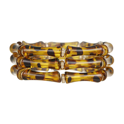 European and American Internet celebrities popular bamboo tube beaded bracelet women's fashion versatile elastic stack wearing leopard print acrylic bracelet women