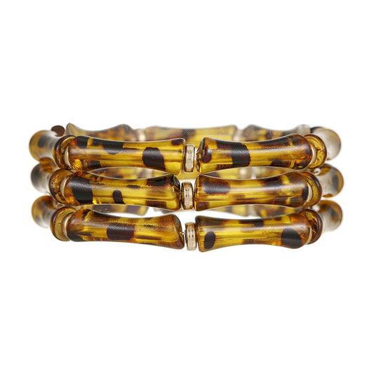 European and American Internet celebrities popular bamboo tube beaded bracelet women's fashion versatile elastic stack wearing leopard print acrylic bracelet women