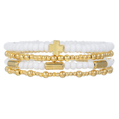 Cross-border hot-selling CCB fashion simple beaded bracelet retro high-grade elastic beaded stacking bracelet set