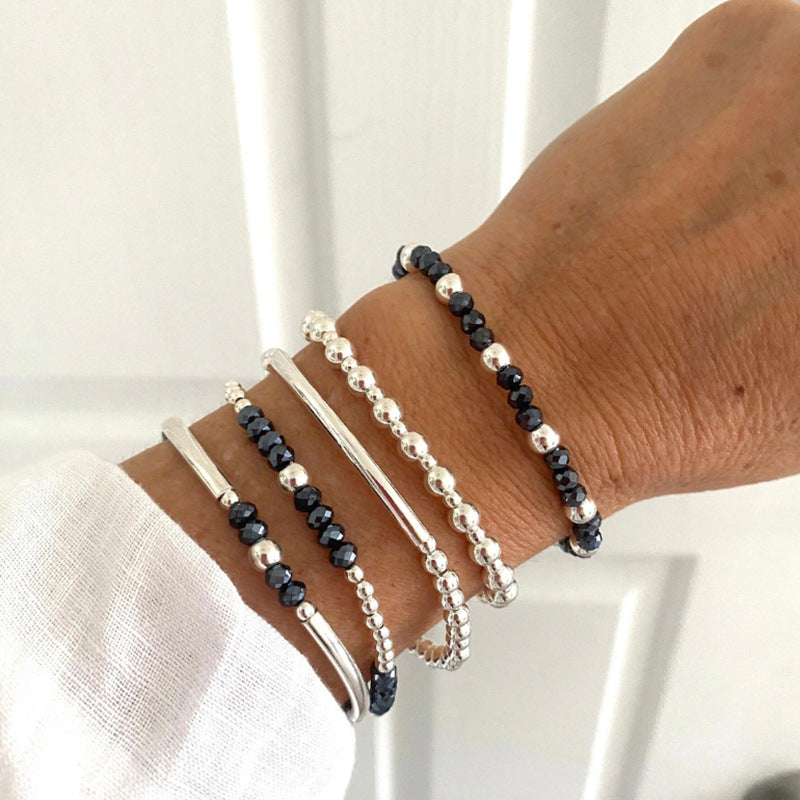 Silver Beaded Eyes CCB Pearl Crystal Bracelet Female Bohemian Stacked Elastic Bracelet Bracelet Combination