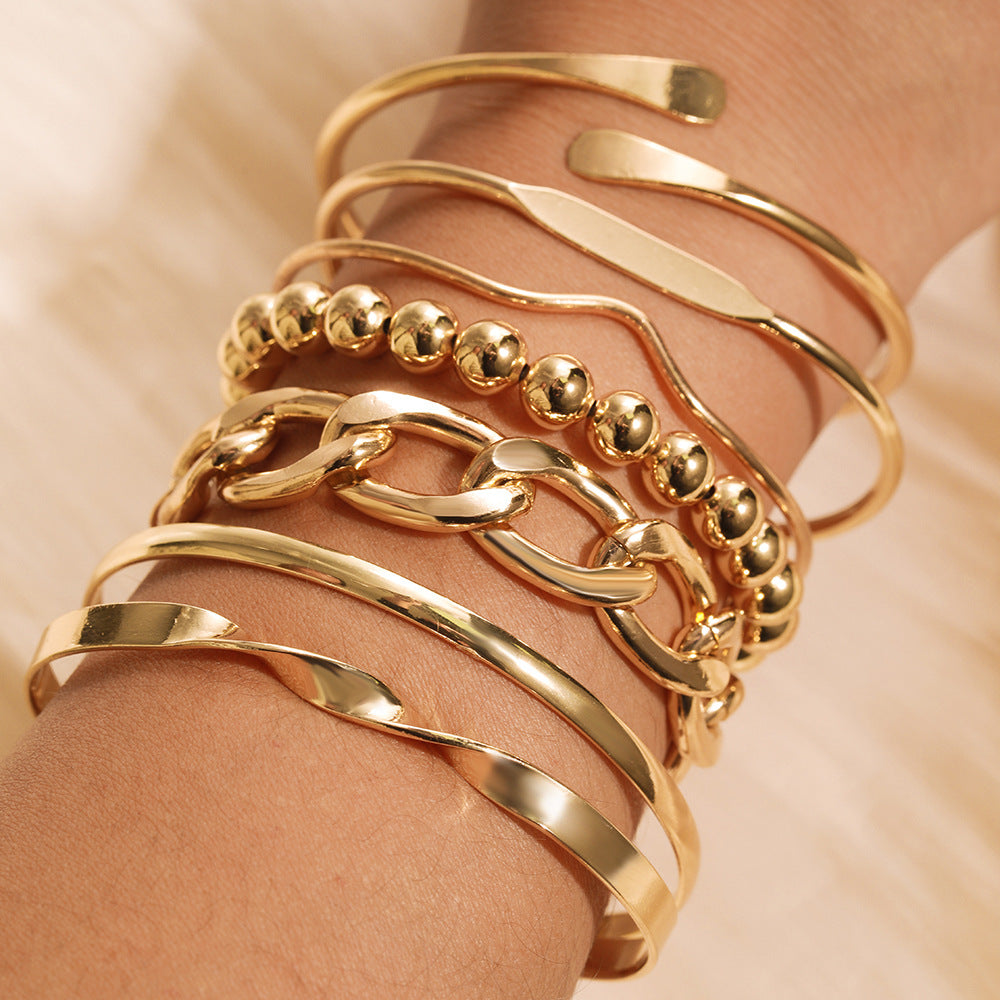 European and American cross-border hot-selling chain, personalized bracelet, bracelet set, mixed and matched open bracelet, bracelet, stacked bracelet, bracelet, bracelet.