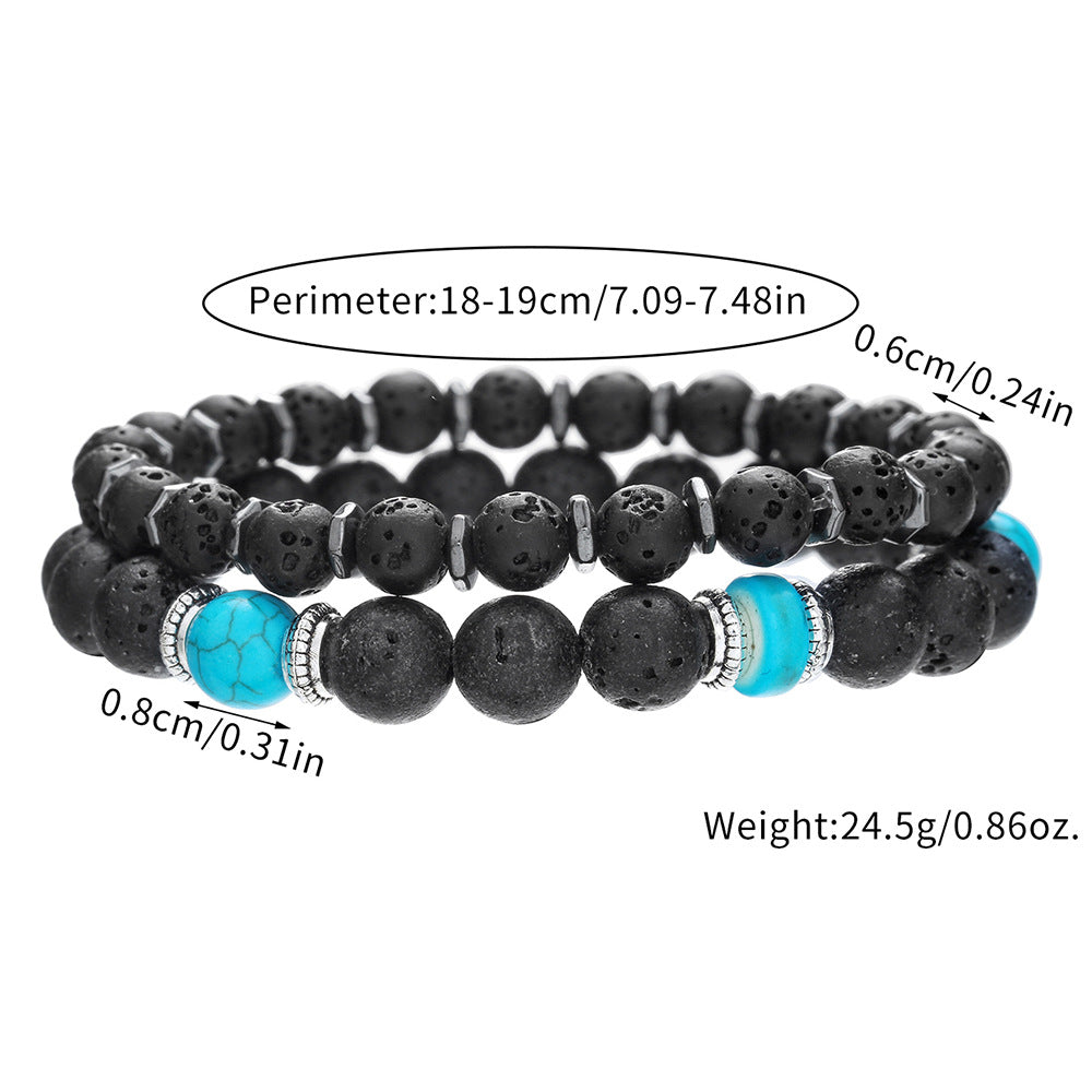 European and American new retro men's turquoise volcanic stone beaded bracelet simple design double-layer stacked bracelet combination