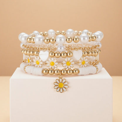 Summer new sweet and refreshing daisy bracelet women's simple flower pearl bracelet set cross-border jewelry wholesale