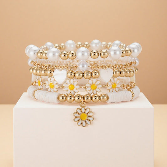 Summer new sweet and refreshing daisy bracelet women's simple flower pearl bracelet set cross-border jewelry wholesale