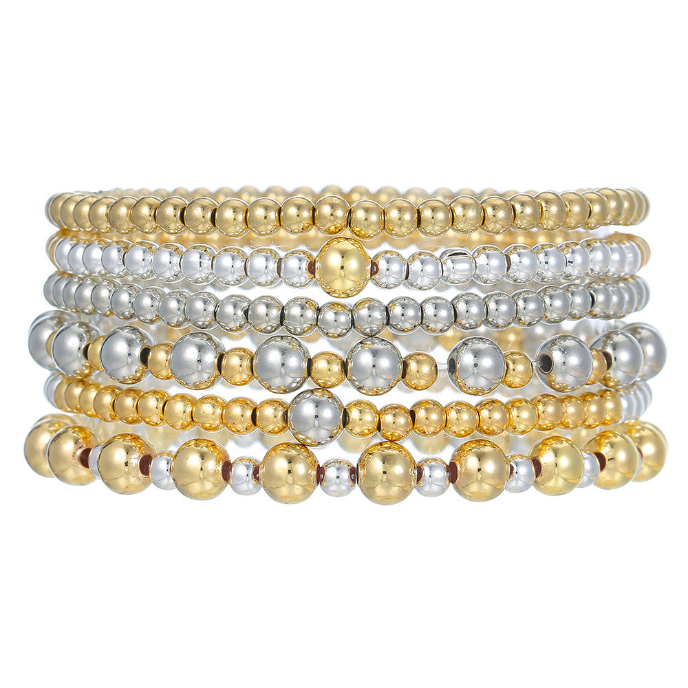 European and American cross-border jewelry sweet and cool beaded bracelet combination Ins niche design multi-layer stacked metal wind bracelet women