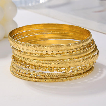 Cross-border hot-selling bohemian multi-layer bracelet copper bead women's gold-plated 18K metal mixed and matched stacked hollow jewelry