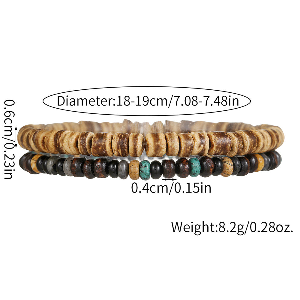 Cross-border supply, European and American fashion natural wooden bead elastic bracelet DIY handmade 2-piece set, beach vacation wooden bead bracelet