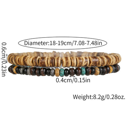 Cross-border supply, European and American fashion natural wooden bead elastic bracelet DIY handmade 2-piece set, beach vacation wooden bead bracelet