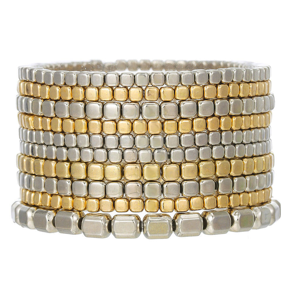 Cross-border hot-selling hand jewelry multi-layer stacked bracelet set Bohemian CCB beaded elastic square bead bracelet.