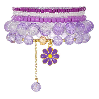 Cross-border foreign trade hot-selling sweet girlfriends jewelry rice beads crystal small daisies fringed elastic bracelet set