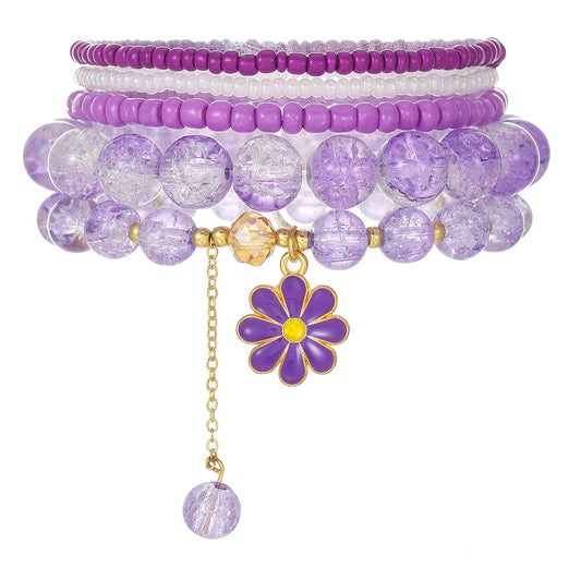 Cross-border foreign trade hot-selling sweet girlfriends jewelry rice beads crystal small daisies fringed elastic bracelet set