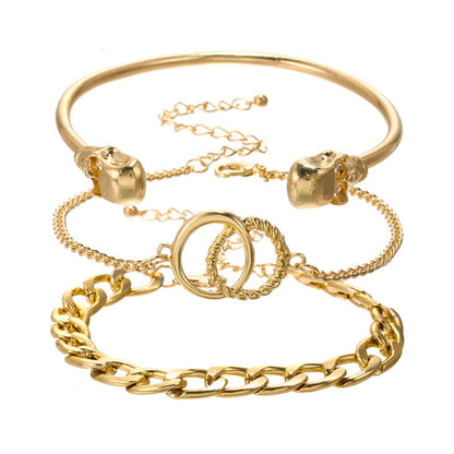 Cross-border new simple geometric chain bracelet bracelet combination personality exaggerated hip-hop skull bracelet bracelet female