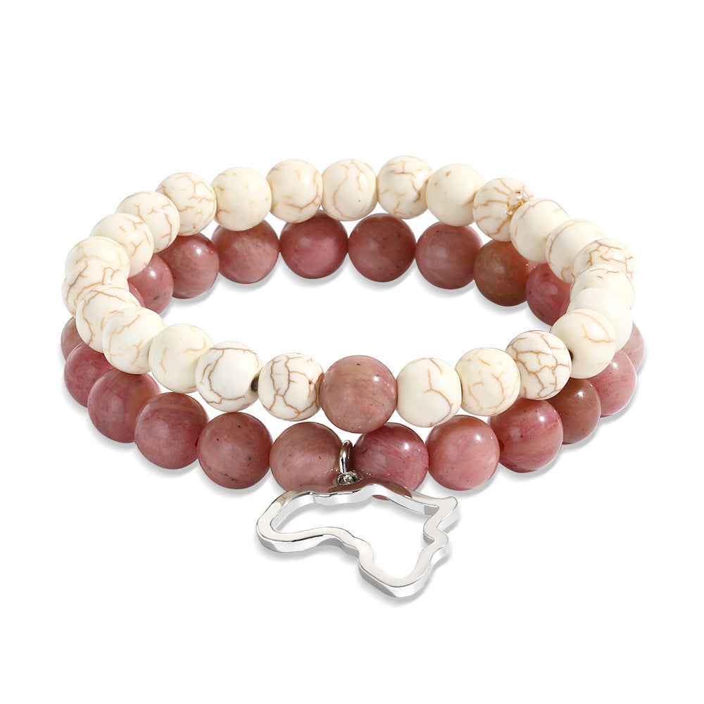 Europe and the United States cross-border couple jewelry men's fashion trend turquoise cross bracelet wood bead porcelain jade beaded bracelet men
