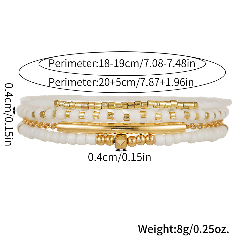 European and American fashion rice bead beaded bracelet bracelet, female bohemian style round beads multi-layer stacked crystal bracelet wholesale