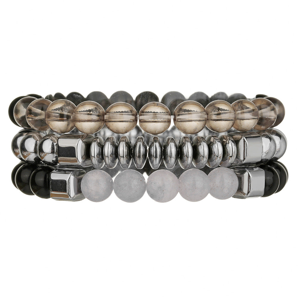 Cross-border hot-selling black gallstone handmade beaded bracelet men's simple and fashionable men's commuting stacked bracelet factory direct sales