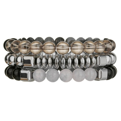 Cross-border hot-selling black gallstone handmade beaded bracelet men's simple and fashionable men's commuting stacked bracelet factory direct sales