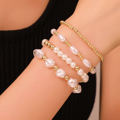 European and American cross-border jewelry niche design cross bracelet set sweet and cool beaded stacked shell pearl bracelet