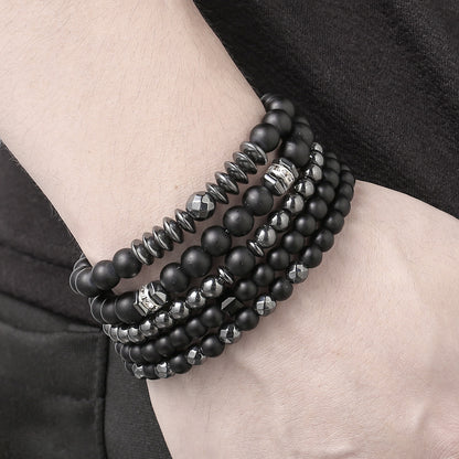 Cross-border explosive black matte black gallstone set bracelet hematite beaded men's 6/8mm bead bracelet 5-piece set