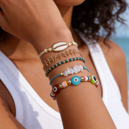 European and American Bohemian vacation bracelet set women's summer beach wind dopamine shell eyes rice bead bracelet women