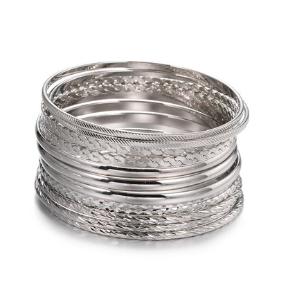 Popular European and American style, personalized fashion, stacked metal bracelet set, women's open bracelet, Amazon supply wholesale
