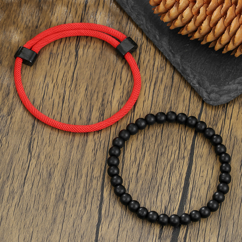 Europe and the United States hot-selling black rope adjustable Milan rope black magic sand beaded bracelet combination retro men's faith bracelet