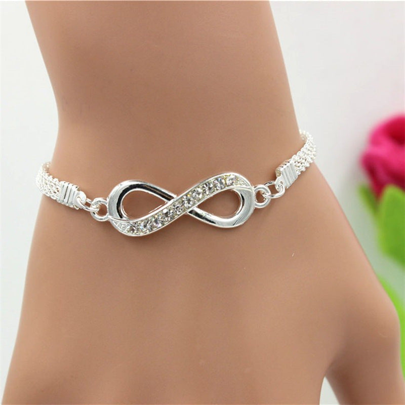 European and American hot-selling Ins women's diamond-encrusted love open bracelet retro simple lucky 8 character infinite bracelet three-piece set