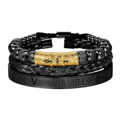 European and American retro zircon pipe bend braided bracelet bracelet set, dripping Roman letter braided stainless steel bracelet