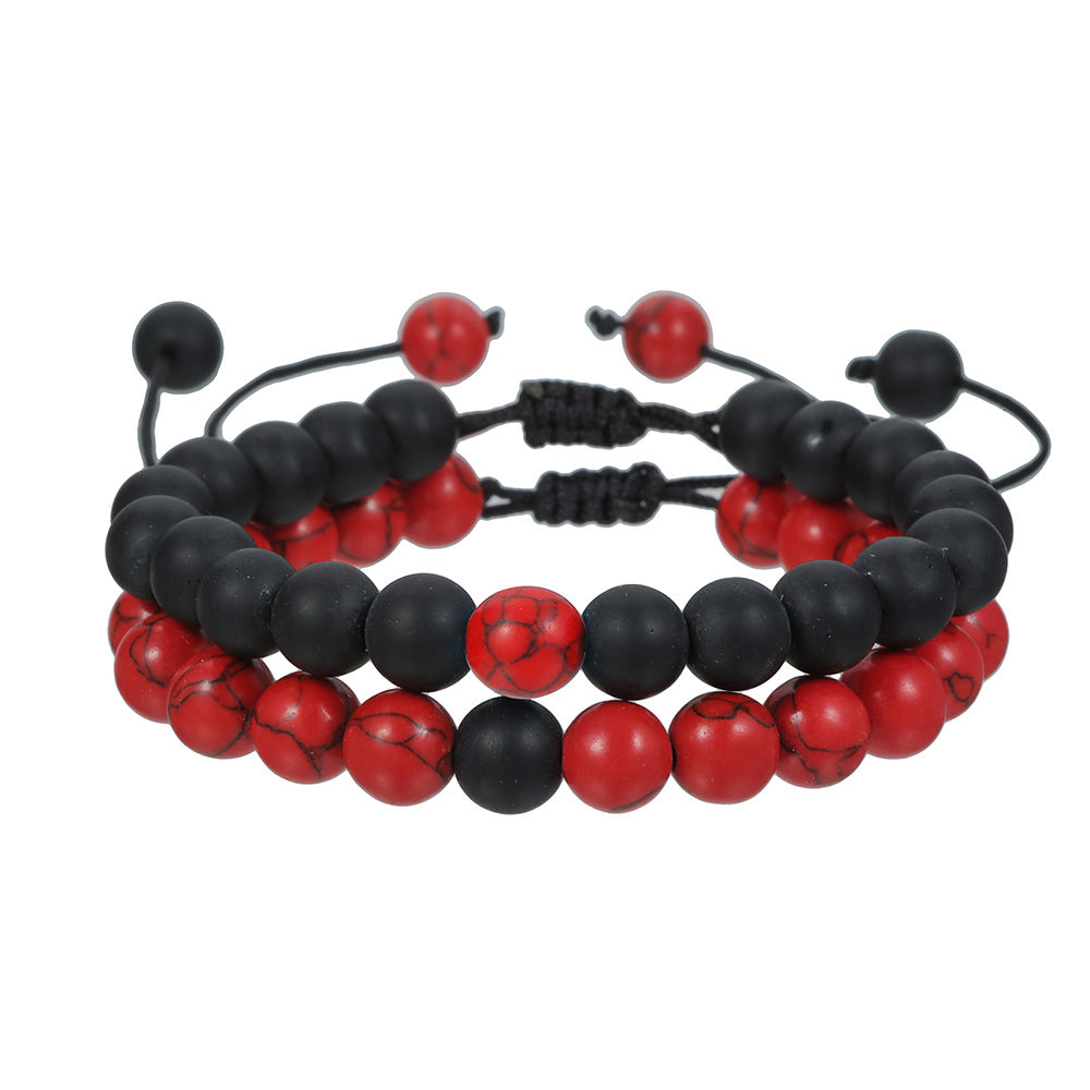 Cross-border hot-selling fashion retro black matte turquoise woven bead set bracelet men's adjustable couple bracelet