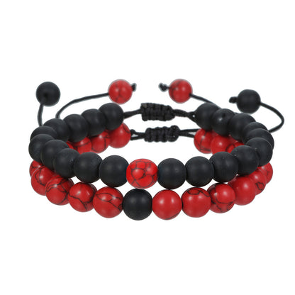 Cross-border hot-selling fashion retro black matte turquoise woven bead set bracelet men's adjustable couple bracelet