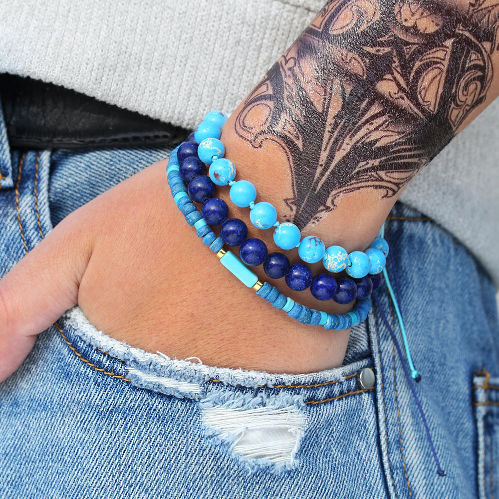 Cross-border popular fashion men's bohemian natural stone beaded elastic bracelet summer beach vacation bracelet women