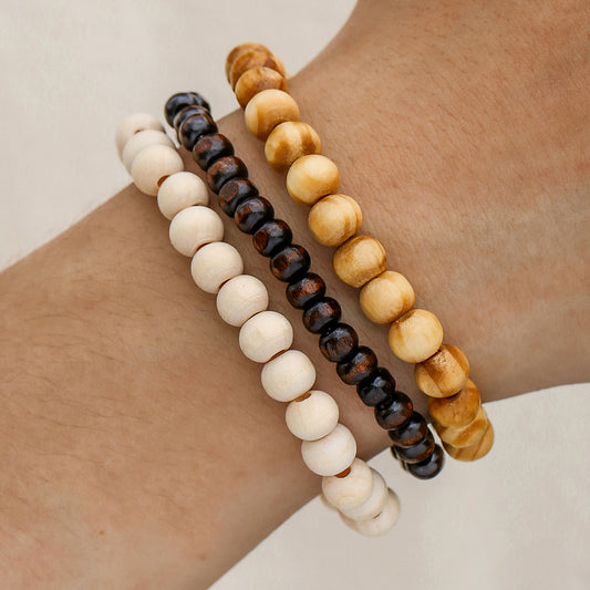 European, American Bohemian style literary and retro multi-piece wooden bead bracelet simple and versatile men's multi-layer wooden bead bracelet