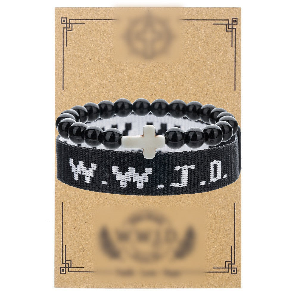 Cross-border hot-selling WWJD cross bracelet bracelet, natural stone unisex charm, faith, friendship, soft ceramic bracelet