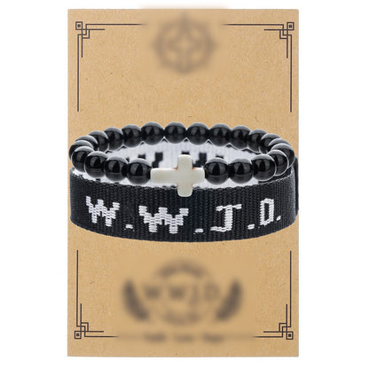 Cross-border hot-selling WWJD cross bracelet bracelet, natural stone unisex charm, faith, friendship, soft ceramic bracelet