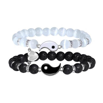 Volcano stone black matte black gallstone wood bead bracelet set combination hip hop European and American Internet celebrity wind elastic bracelet bracelet
