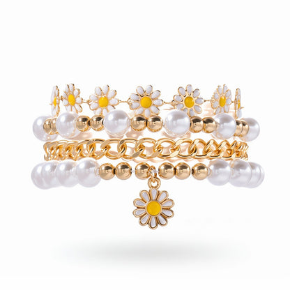Europe and the United States cross-border summer vacation wind flower bracelet set Bohemian beach wind daisy pearl bracelet wholesale