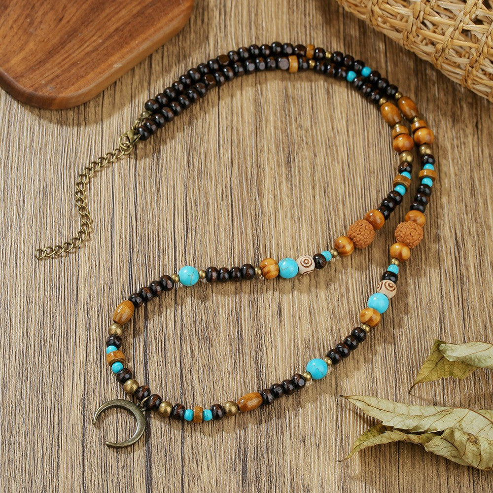 Natural Wood & Coconut Shell Necklace | Bohemian Surf Tribal Jewelry
