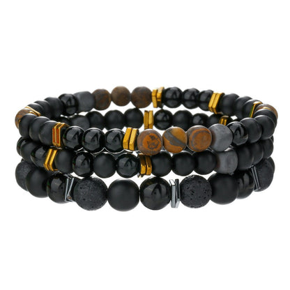 Yanxuan AliExpress Cross-border New Personalized Hip-Hop Style Black Frosted Stone Beaded Bracelet Set Men's Fashion Bracelet