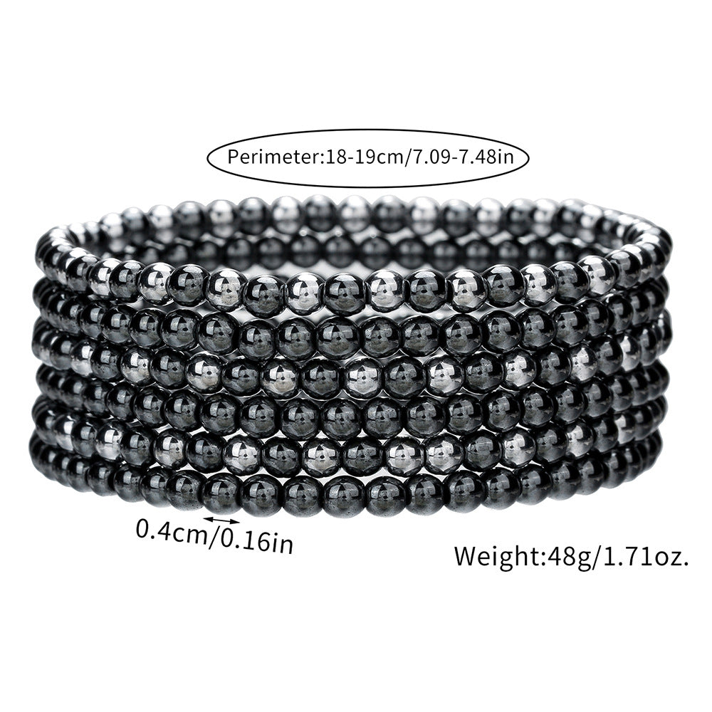 Cross-border hot-selling hematite titanium Hertz bracelet women's fashion simple 6-beaded black gallstone elastic bracelet bracelet
