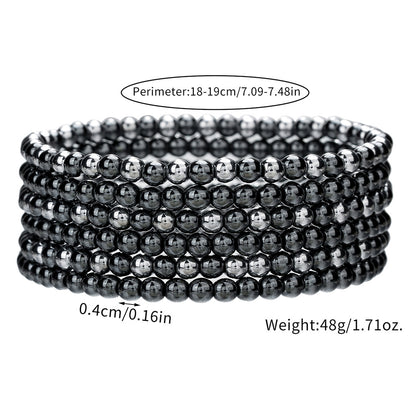 Cross-border hot-selling hematite titanium Hertz bracelet women's fashion simple 6-beaded black gallstone elastic bracelet bracelet