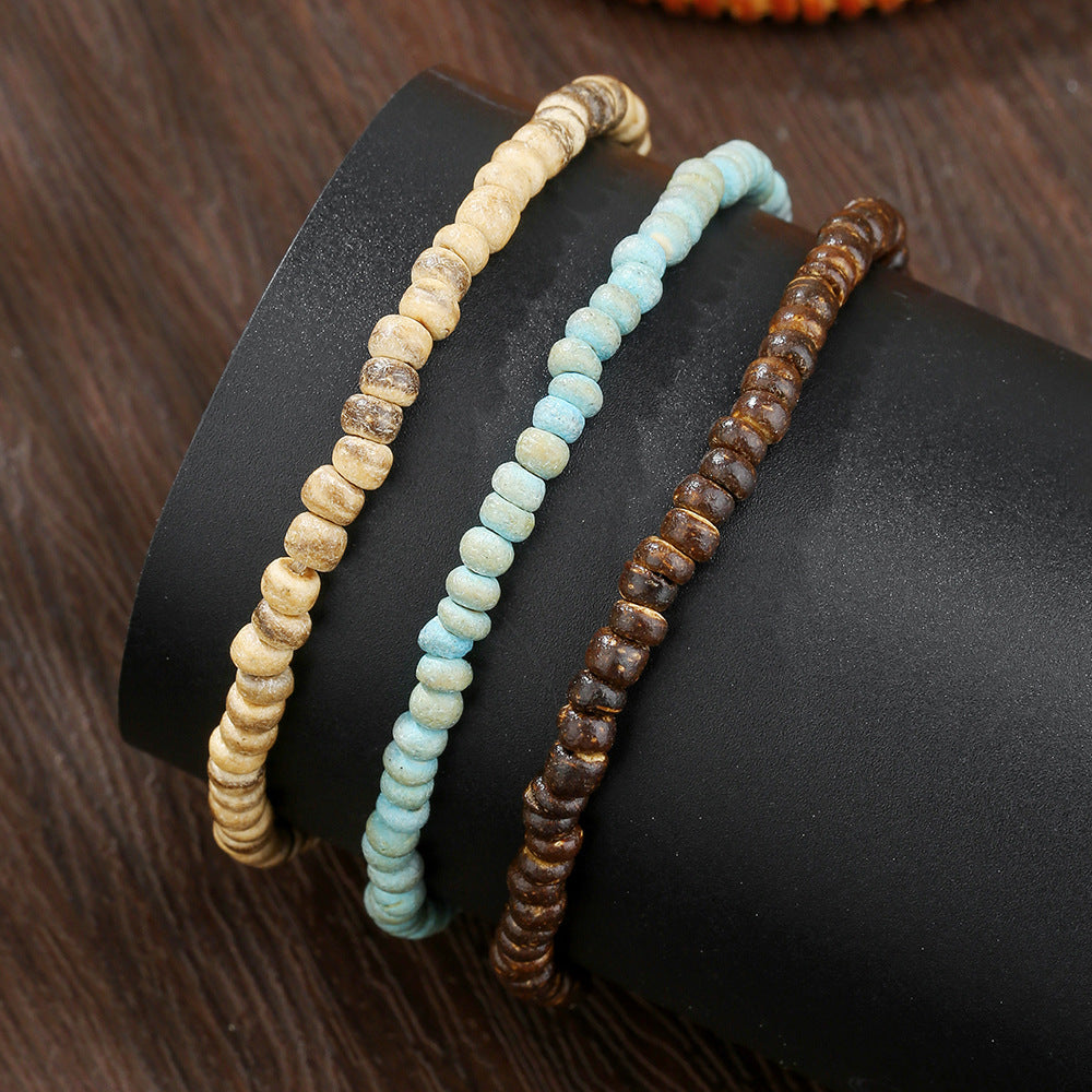 Cross-border vacation wind wood bead coconut shell bracelet bohemian versatile high-end sense beaded men's bracelet coconut shell bracelet