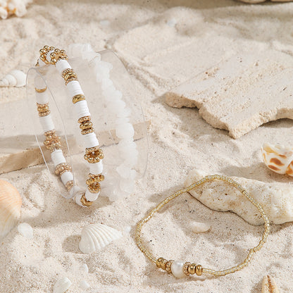 European and American cross-border jewelry white rice beads gravel beaded pearl bracelet women's fashion hand-stacked jewelry bracelet women