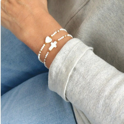 Ins Internet celebrity style handmade string bead bracelet set shell cross love summer beach jewelry two-piece set